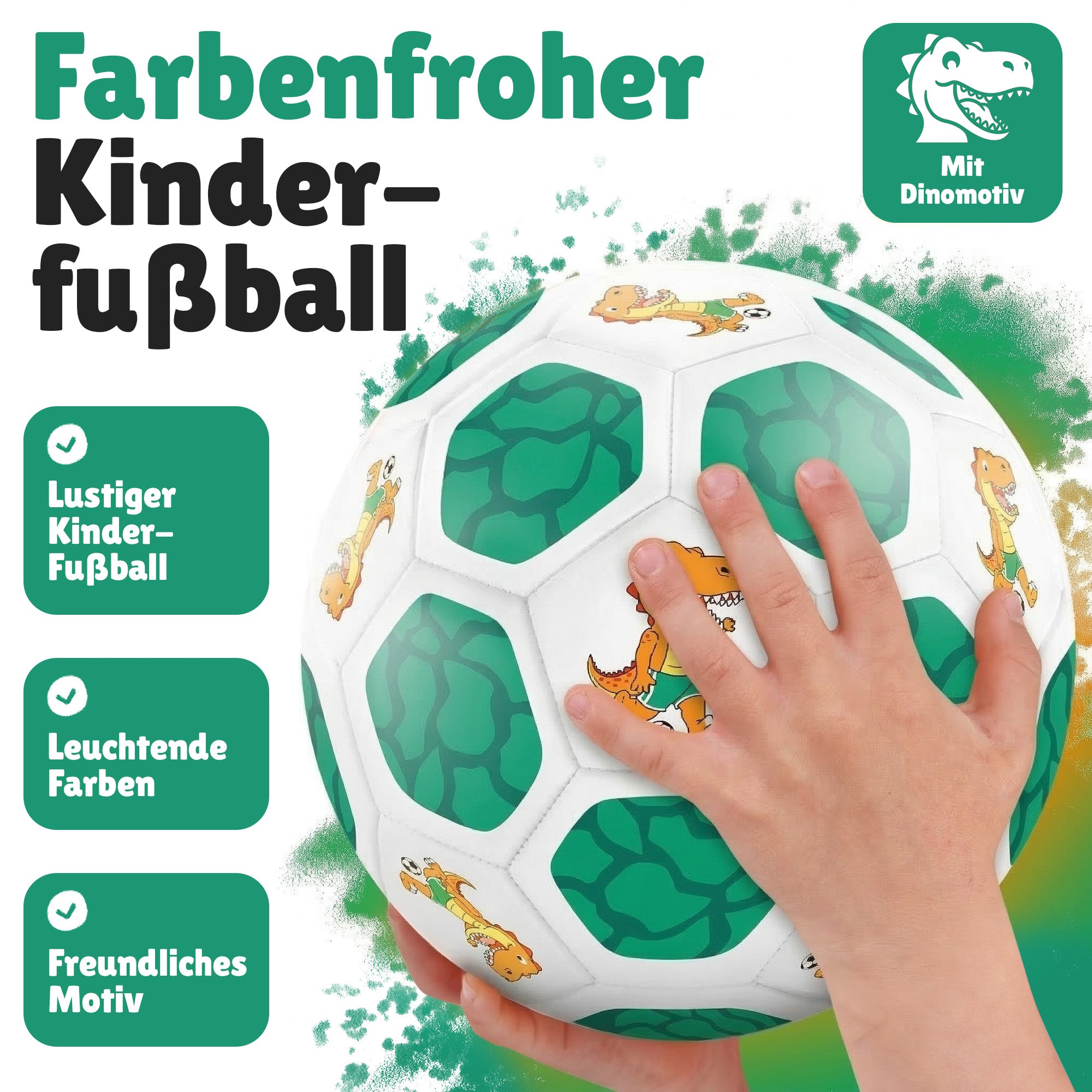 Kinderfußball Dino in Weiß-Grün für kleine Entdecker