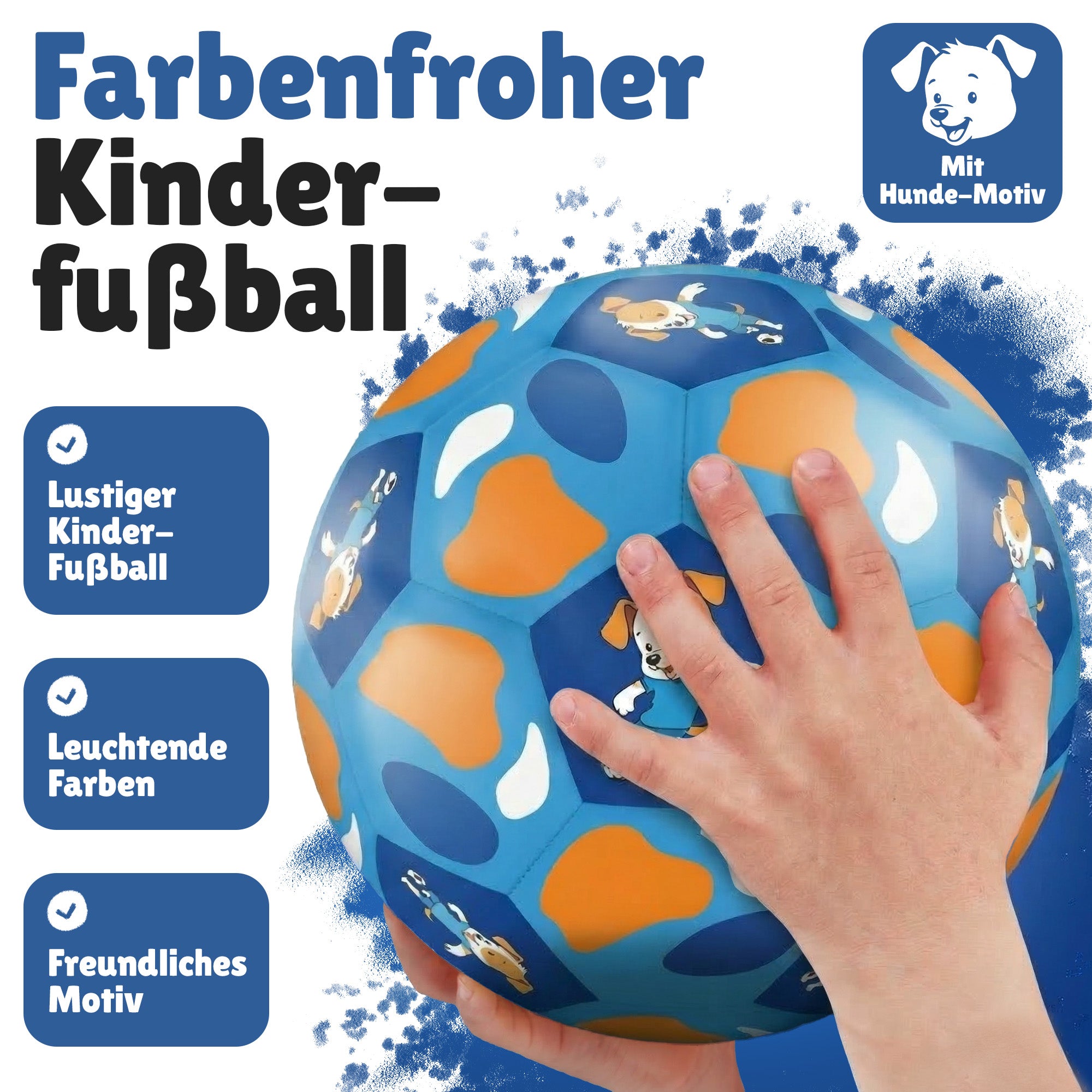 Kinderfußball Hund in Blau für kleine Fußball- und Hundefans