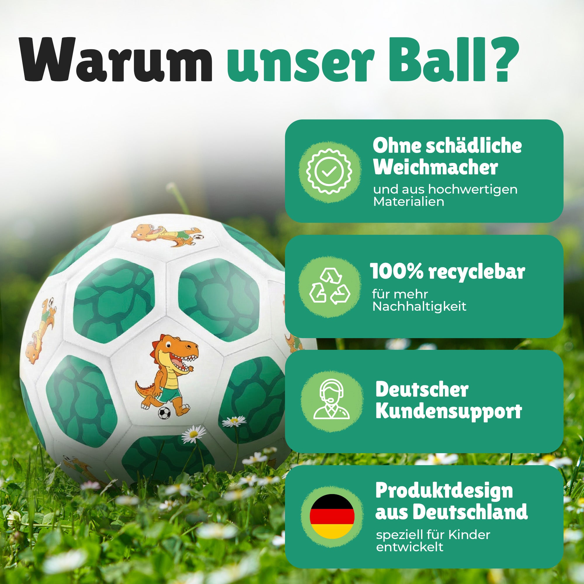 Kinderfußball Dino in Weiß-Grün für kleine Entdecker