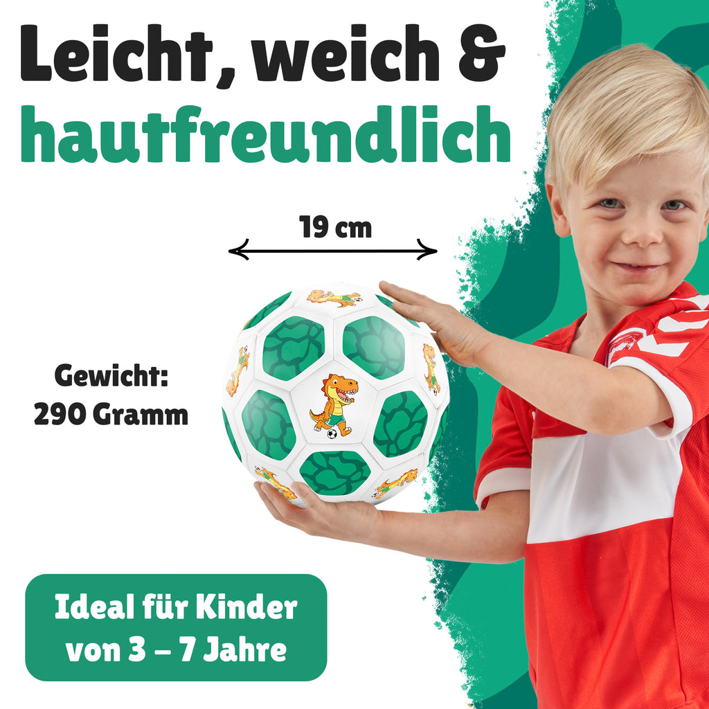 Kinderfußball Dino in Weiß-Grün für kleine Entdecker
