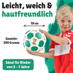 Kinderfußball Dino in Weiß-Grün für kleine Entdecker